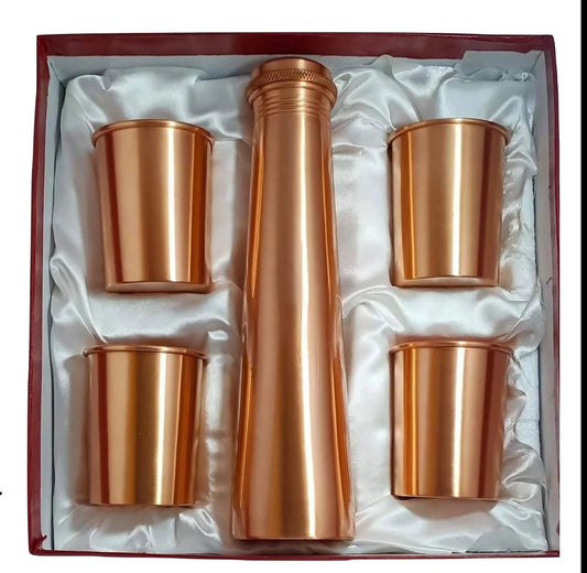 Copper Water Bottle with 4 Glasses